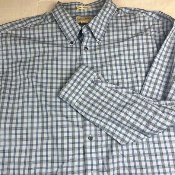 Eddie Bauer Button-Up Men's Plaid Flannel Mens 3XL Blue Cotton Wrinkle Free - Picture 1 of 10